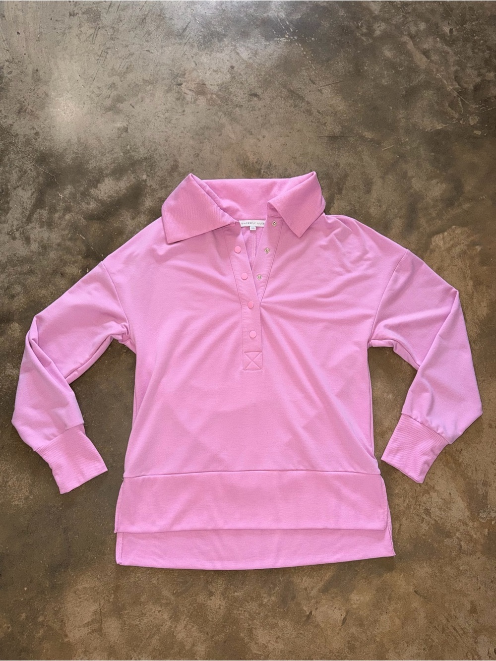 Sincerely Jules Pink Collared Sweatshirt Pullover Top M Oversized Fall Festival